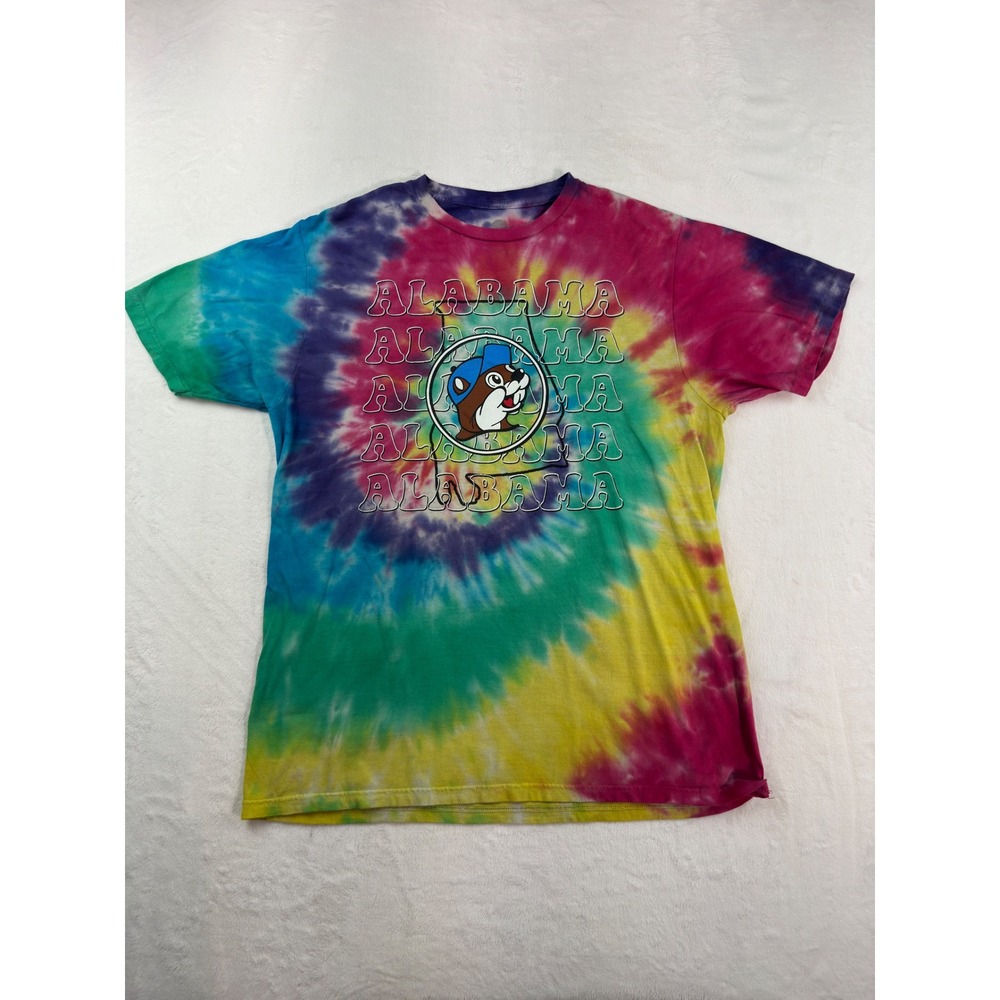 Buc-ee's Alabama Tie Dye T-Shirt Mens Medium Rainbow Spiral Beaver Logo Tee